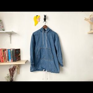 Drawstring Kangaroo Pocket Denim Sweatshirt